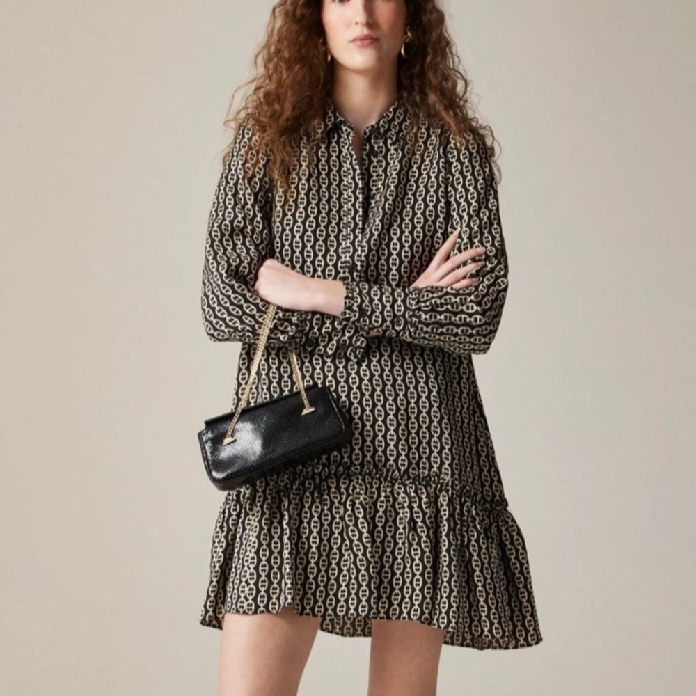 J. Crew Black and Cream Long Sleeve Dress